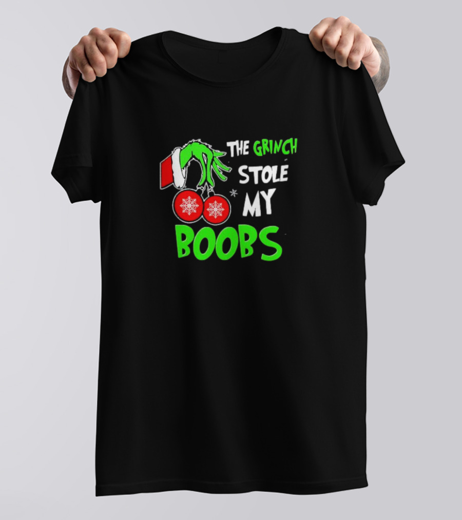 The Grinch Stole My Boobs Christmas Snowflakes Hand T-Shirt