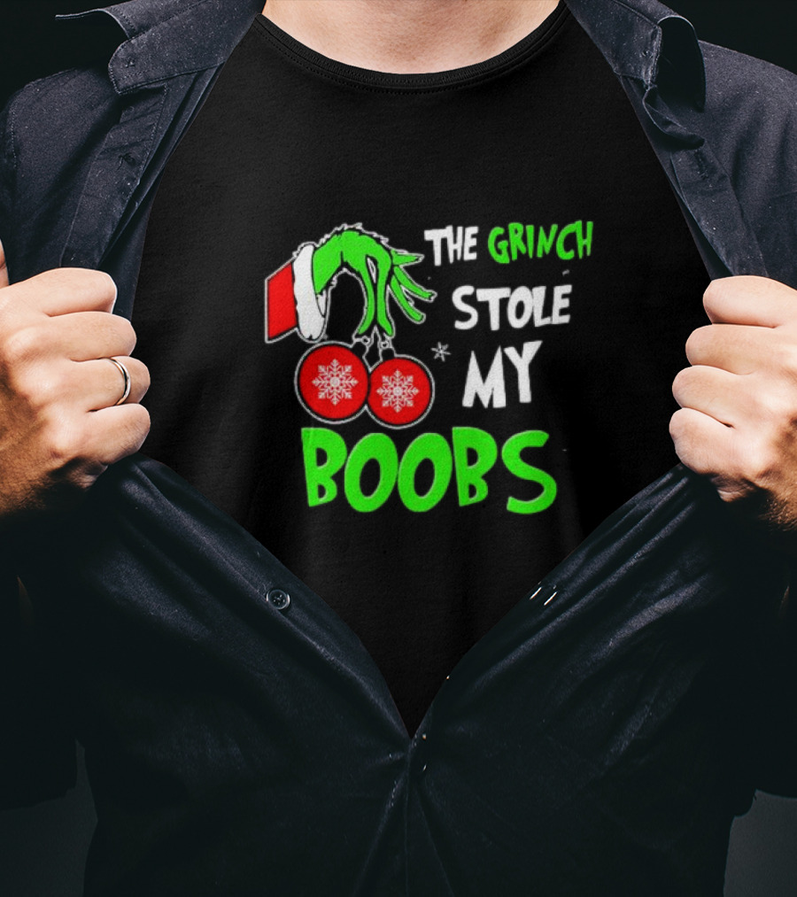 The Grinch Stole My Boobs Christmas Snowflakes Hand T-Shirt