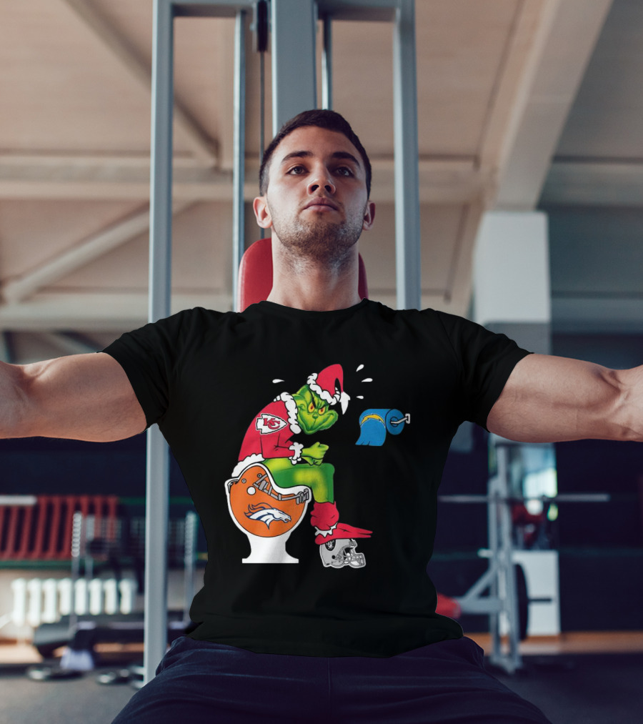 The Grinch On Toilet Kansas City Chiefs, Denver Broncos, Oakland Raiders, Chargers Christmas T-Shirt