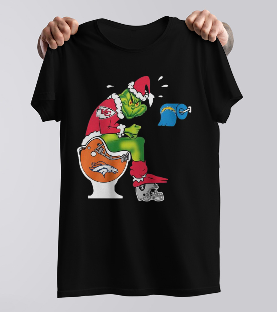 The Grinch On Toilet Kansas City Chiefs, Denver Broncos, Oakland Raiders, Chargers Christmas T-Shirt