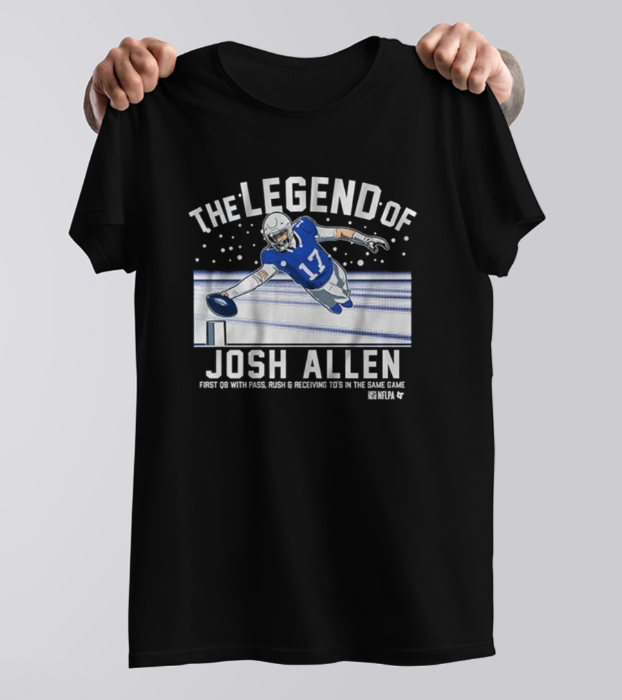 The Legend Of Josh Allen First QB With Pass Rush And Receiving TD's In The Same Game Buffalo Bills NFLPA T-Shirt