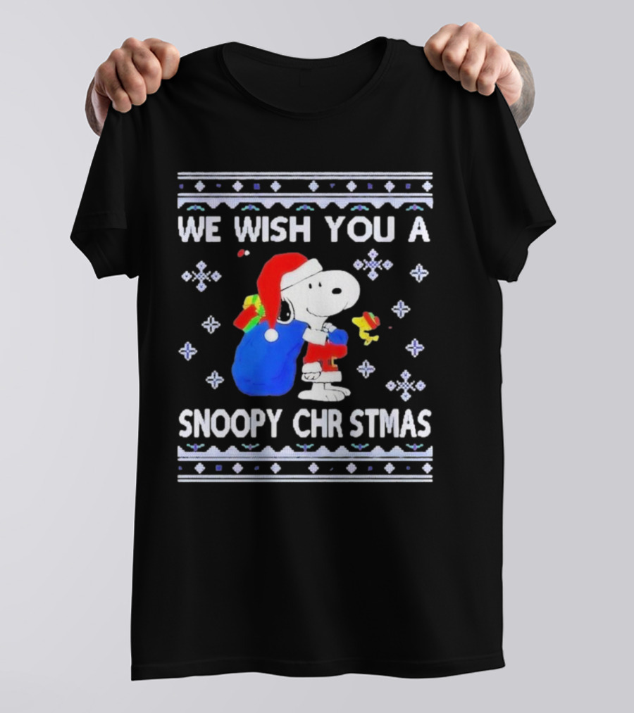 We Wish You A Snoopy Christmas Santa Hat And Gifts Peanuts Holiday T-Shirt