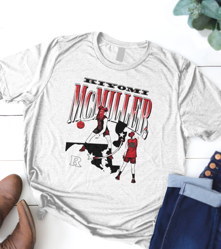 Kiyomi McMiller Rutgers Scarlet Knights Basketball Red State Map T-Shirt