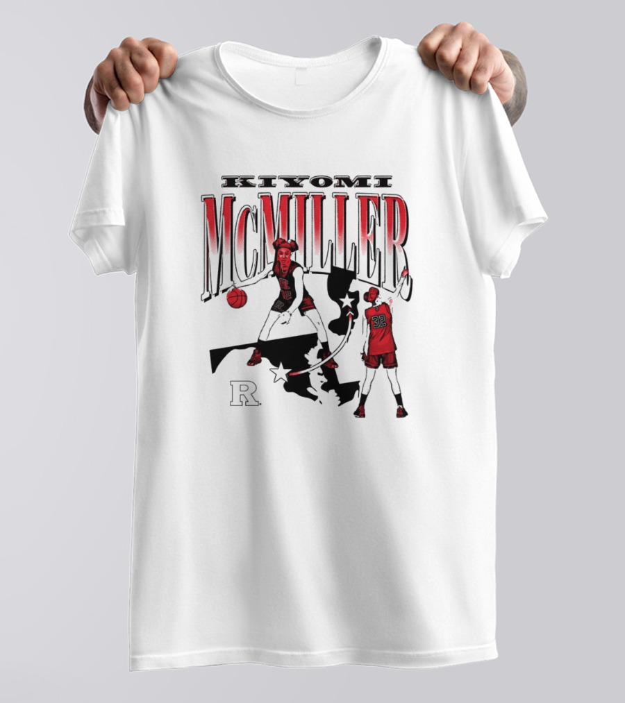 Kiyomi McMiller Rutgers Scarlet Knights Basketball Red State Map T-Shirt