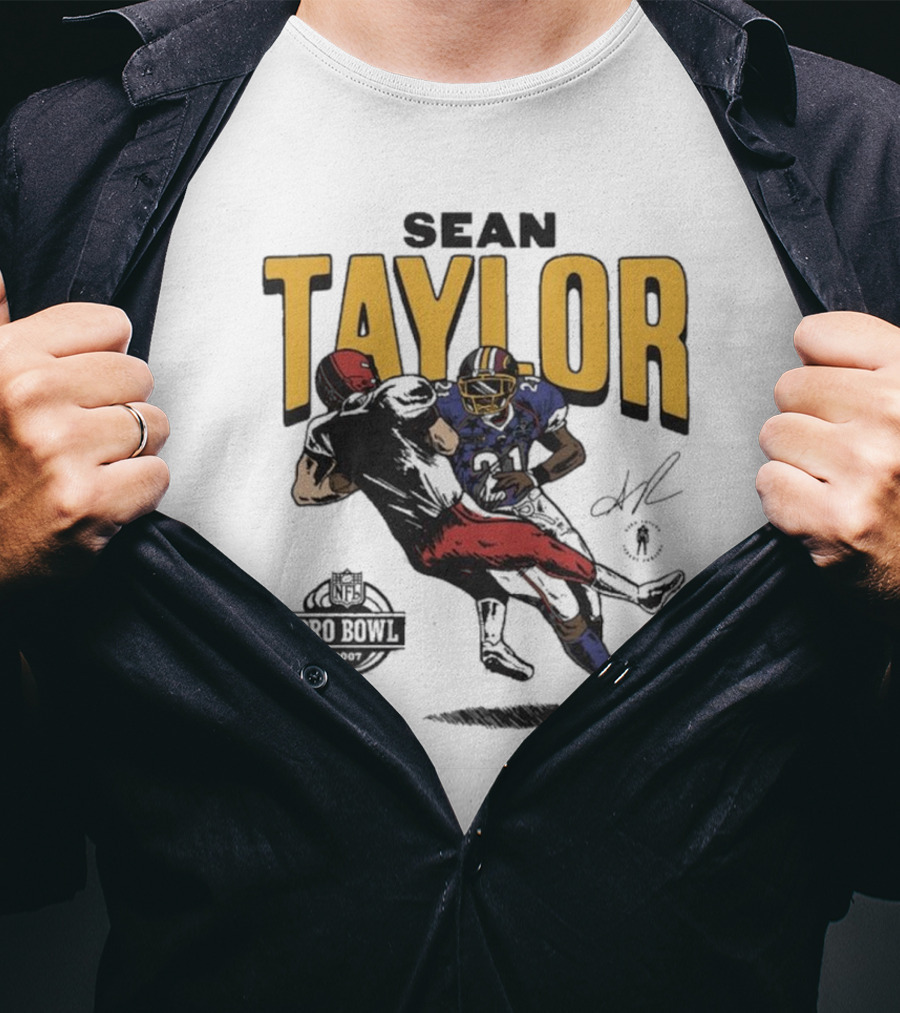 Sean Taylor NFL Pro Bowl 2007 Caricature Signature Washington Commanders T-Shirt