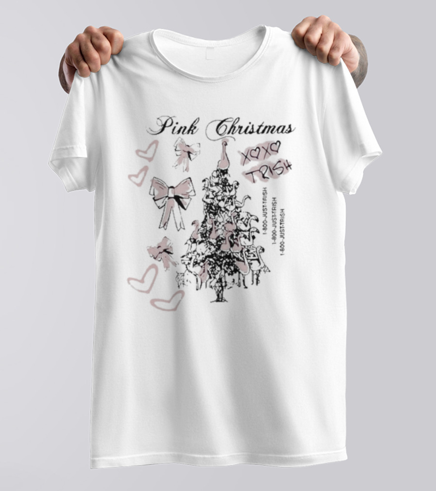 Pink Christmas Xoxo Trish Bows Hearts Just Trish 1-800-Justtrish 1-800-Justtrish T-Shirt