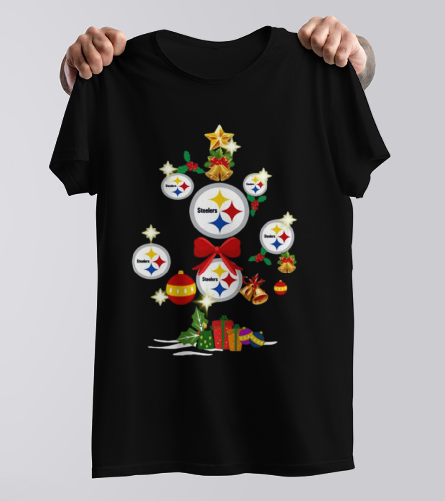 Pittsburgh Steelers Christmas Tree Ornaments With Presents And Stars T-Shirt