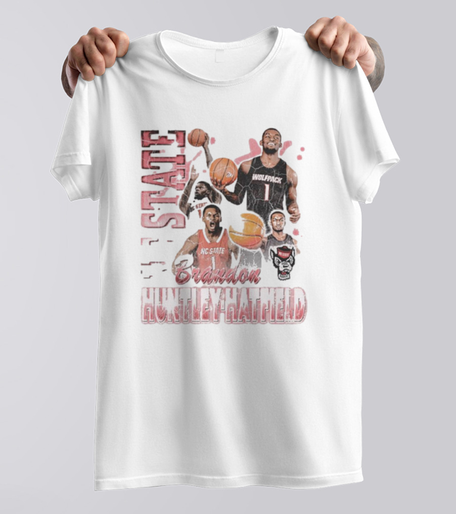 Brandon Huntley-Hatfield NC State Wolfpack 90s Retro Basketball Collage T-Shirt