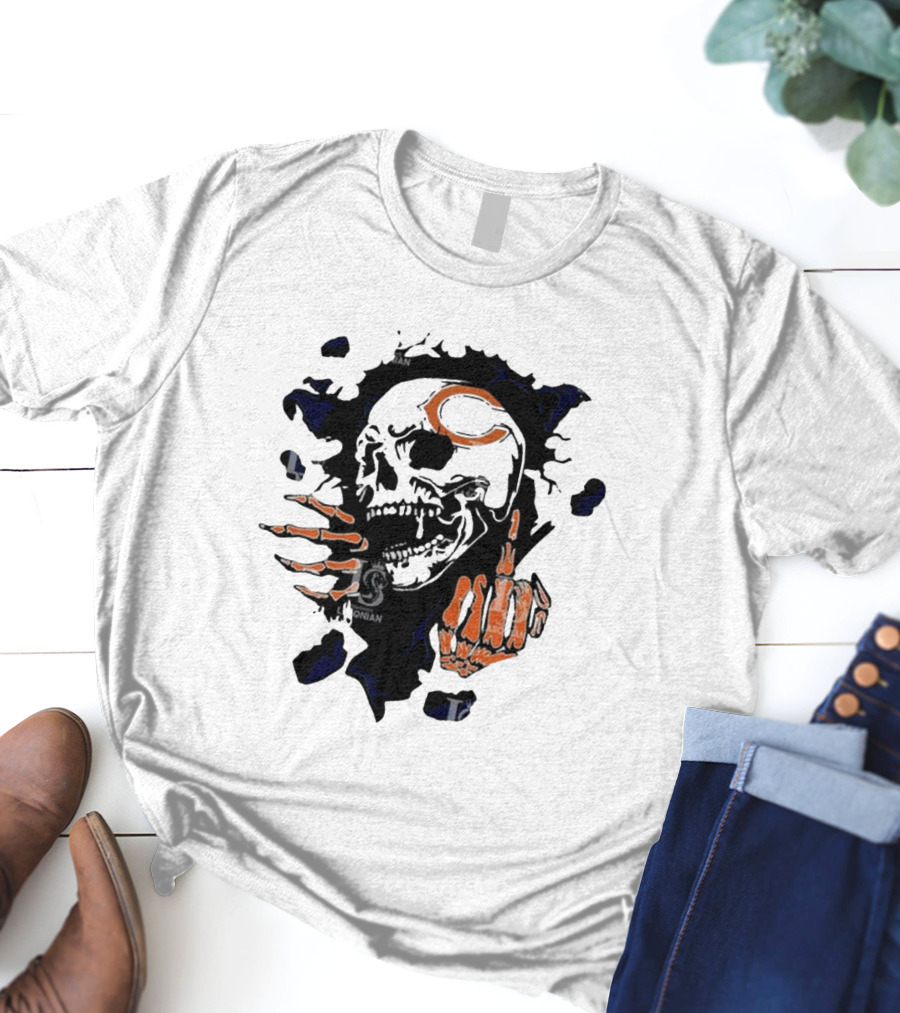 Chicago Bears Skull Middle Finger Logo T-Shirt