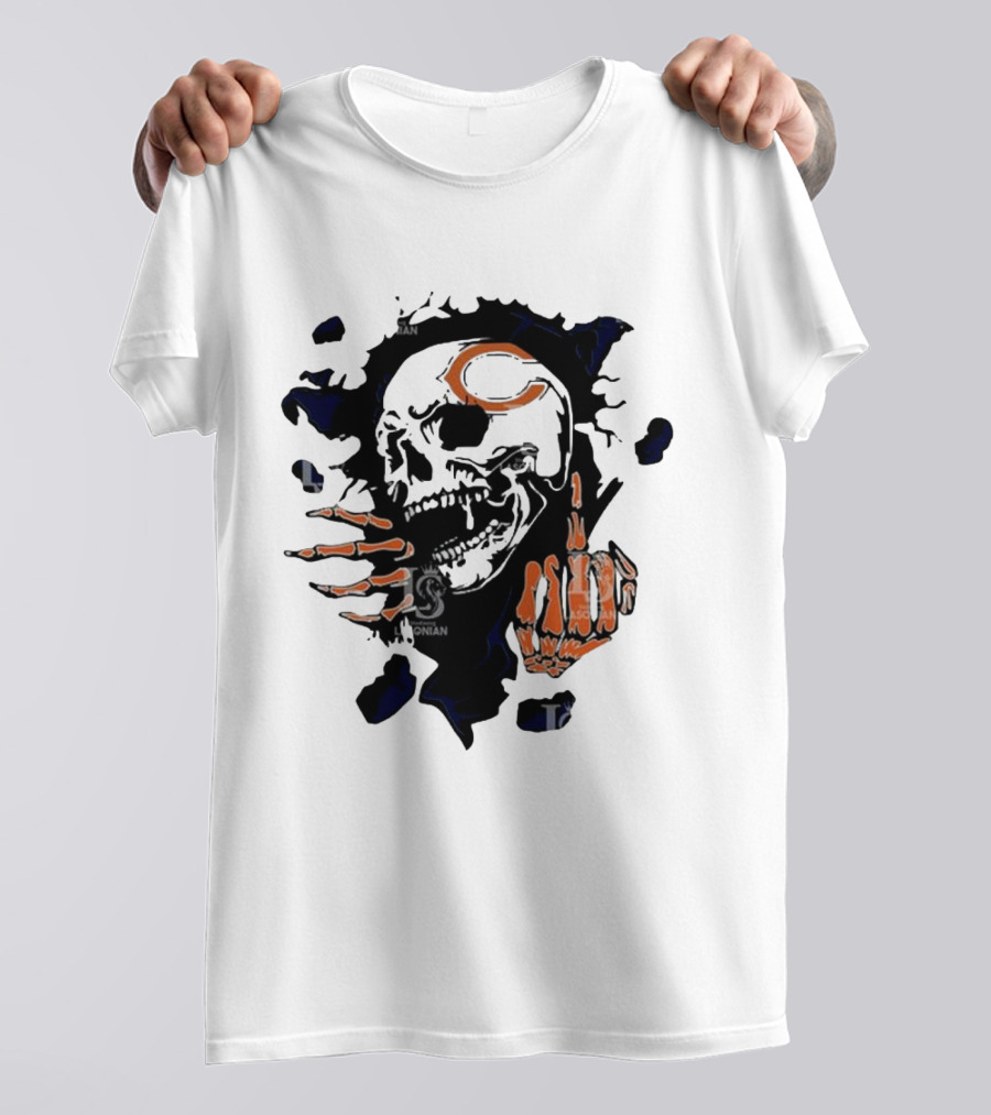 Chicago Bears Skull Middle Finger Logo T-Shirt