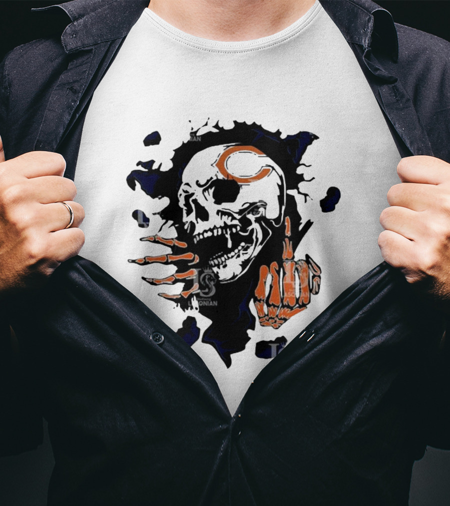 Chicago Bears Skull Middle Finger Logo T-Shirt