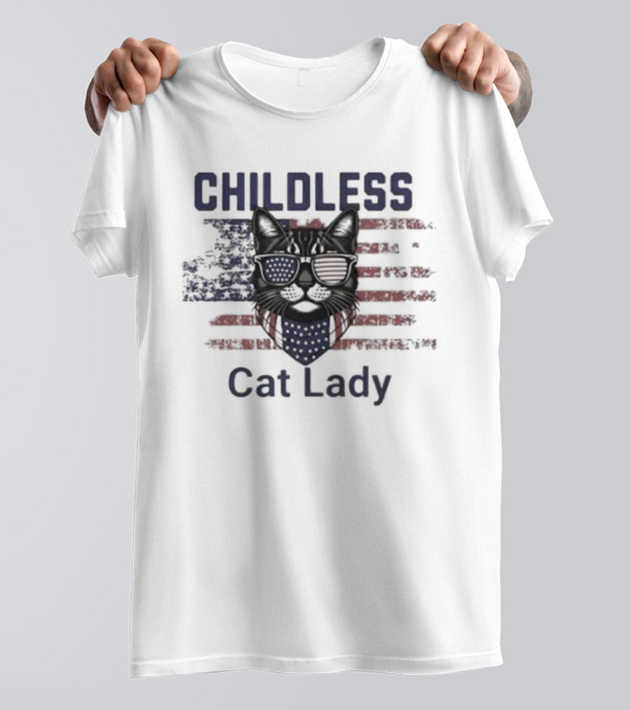 Childless Cat Lady Patriotic American Flag Cat With Sunglasses T-Shirt