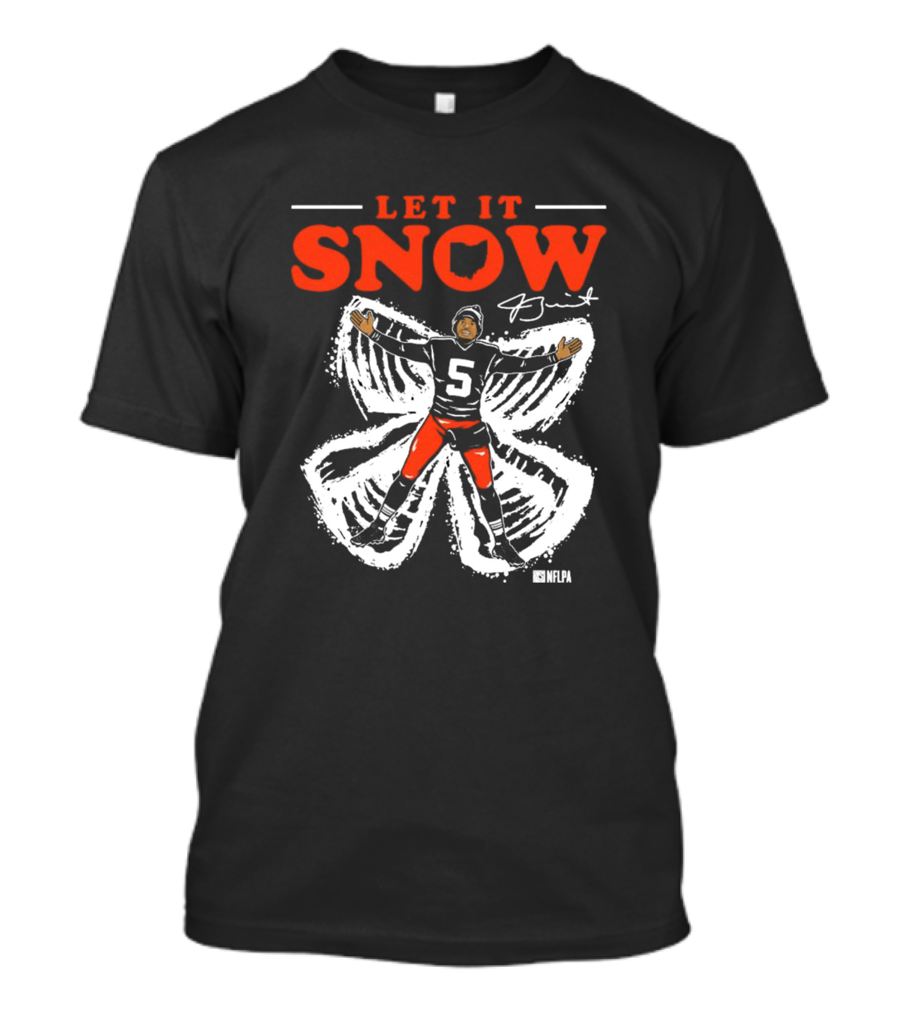 Let It Snow NFLPA Signature Snow Angel Number 5 T-Shirt