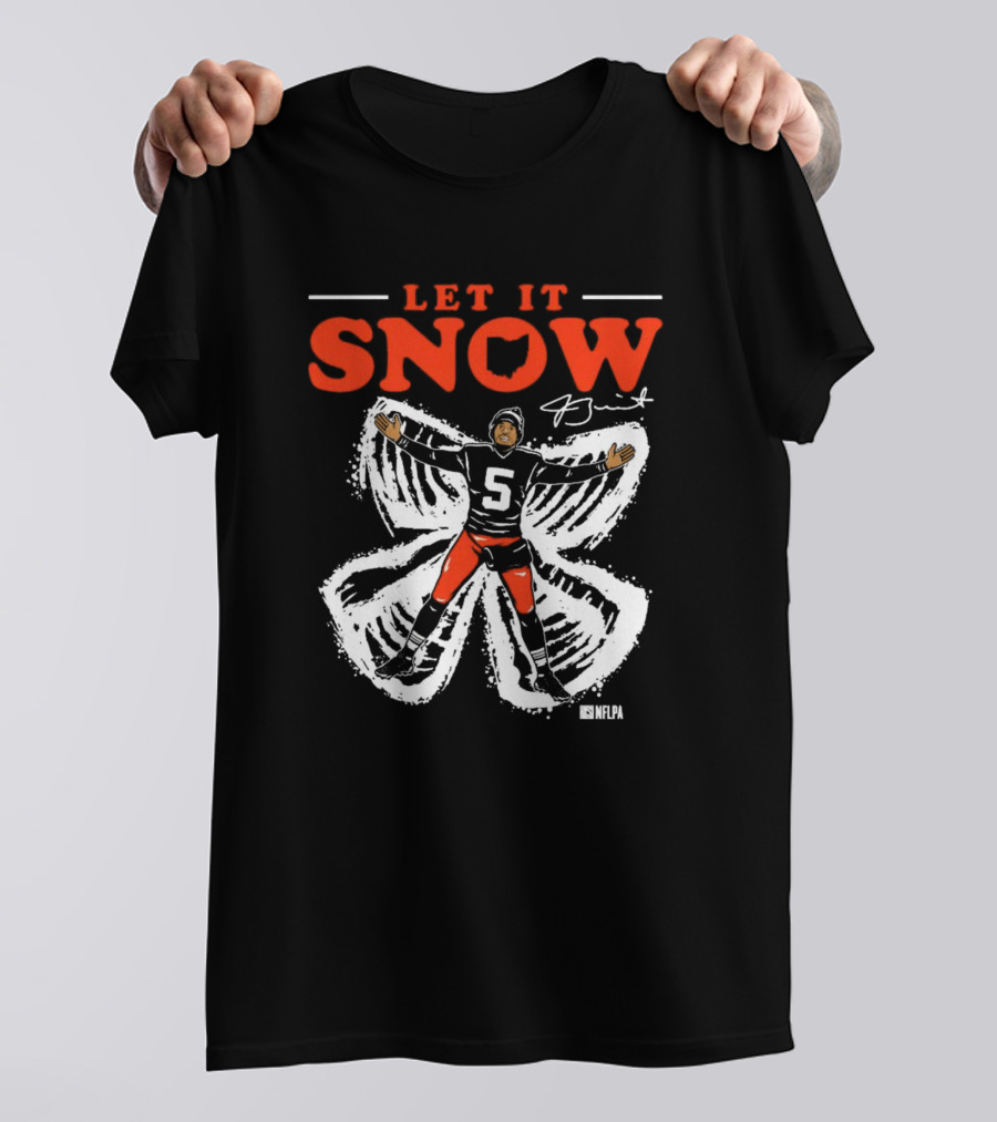 Let It Snow NFLPA Signature Snow Angel Number 5 T-Shirt