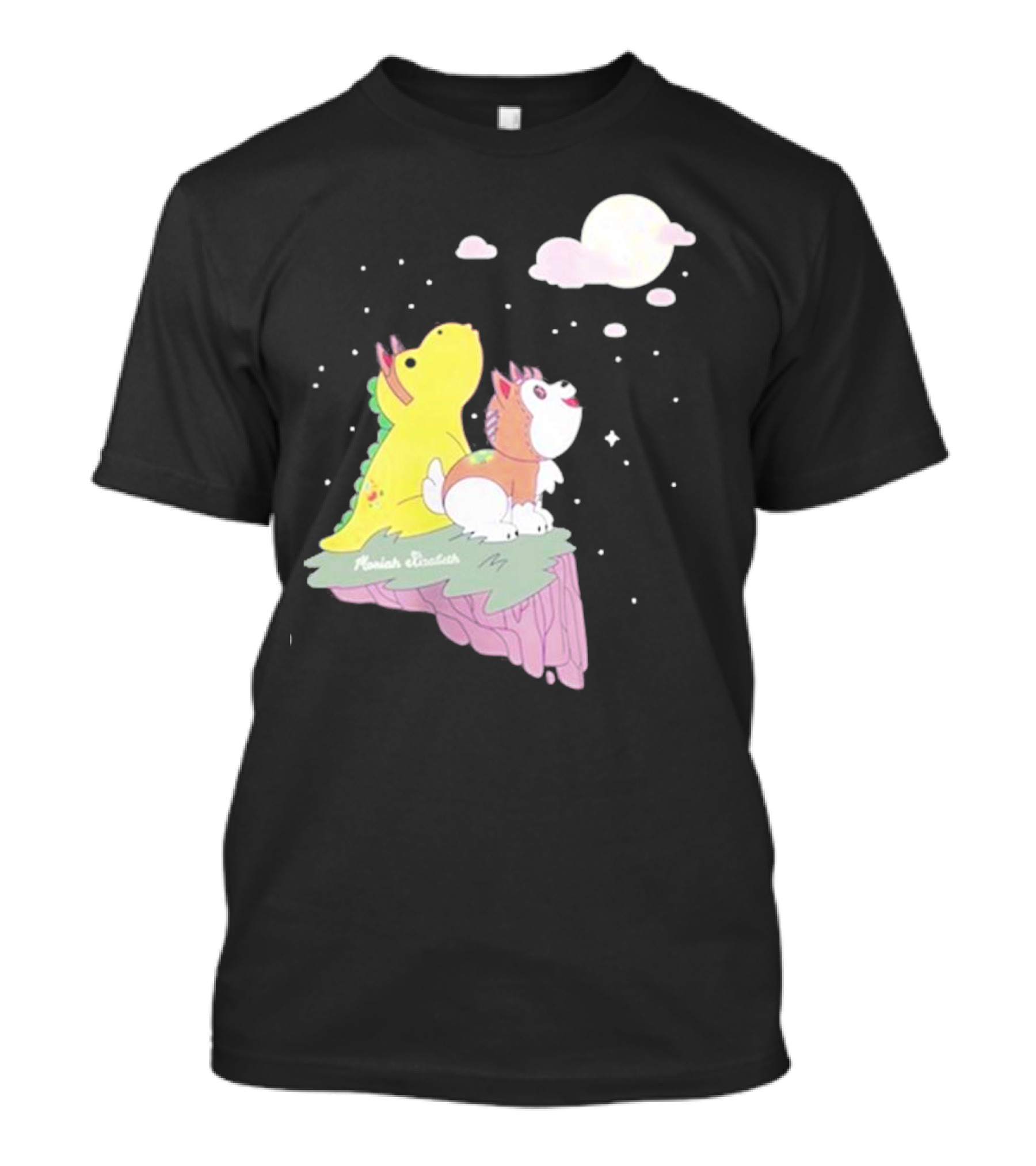 Moriah Elizabeth Howl-O-Ween Cute Dinosaur And Dog Moonlit Night Scene T-Shirt