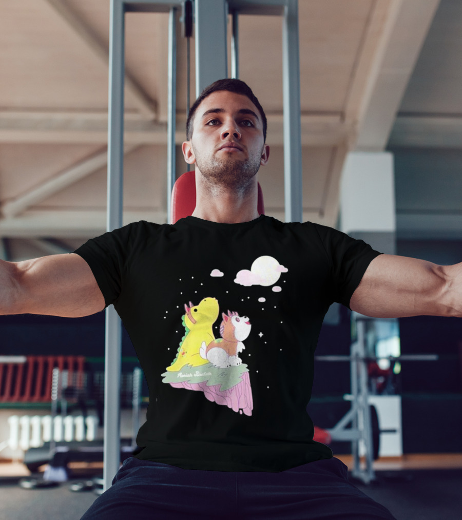 Moriah Elizabeth Howl-O-Ween Cute Dinosaur And Dog Moonlit Night Scene T-Shirt