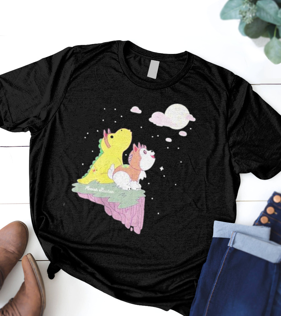 Moriah Elizabeth Howl-O-Ween Cute Dinosaur And Dog Moonlit Night Scene T-Shirt
