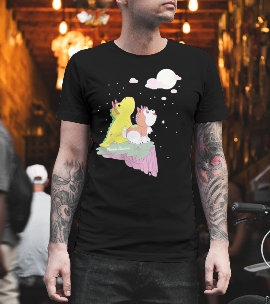 Moriah Elizabeth Howl-O-Ween Cute Dinosaur And Dog Moonlit Night Scene T-Shirt