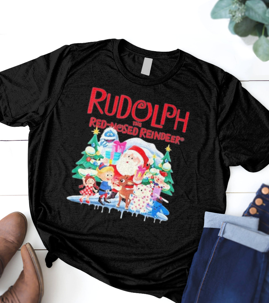 Rudolph The Red-Nosed Reindeer Christmas Santa And Friends Scene T-Shirt