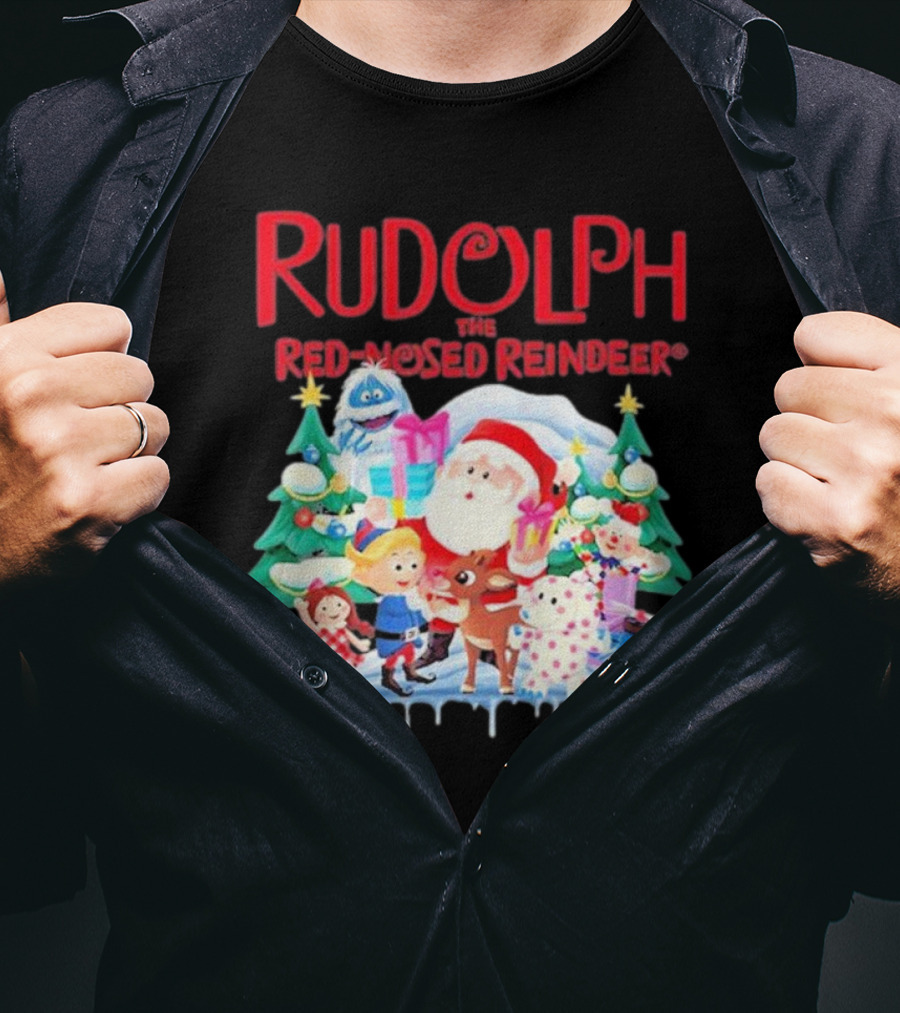 Rudolph The Red-Nosed Reindeer Christmas Santa And Friends Scene T-Shirt