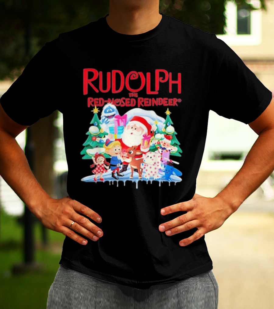Rudolph The Red-Nosed Reindeer Christmas Santa And Friends Scene T-Shirt