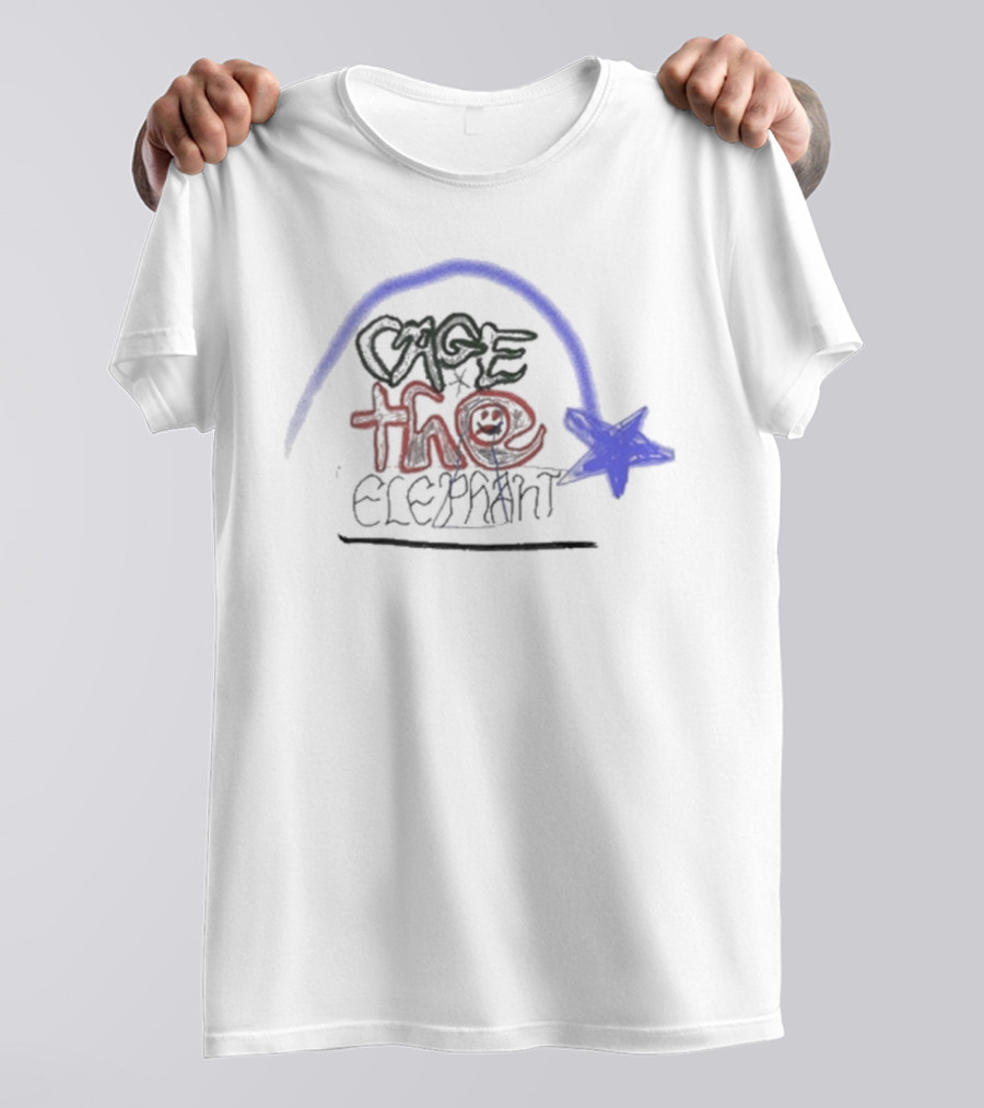Cage The Elephant Doodle Star Blue Arch Smiley Face T-Shirt