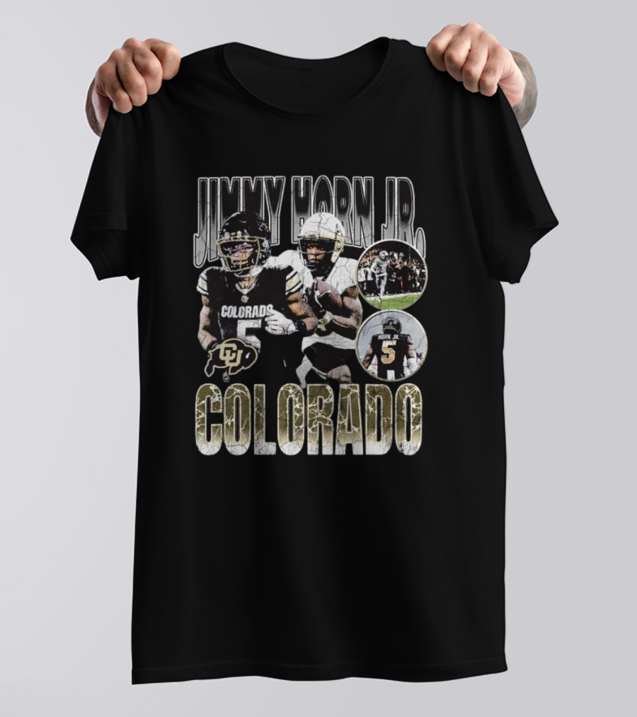 Jimmy Horn Jr. Colorado Buffaloes Football 90s Style With Team Action Shots T-Shirt