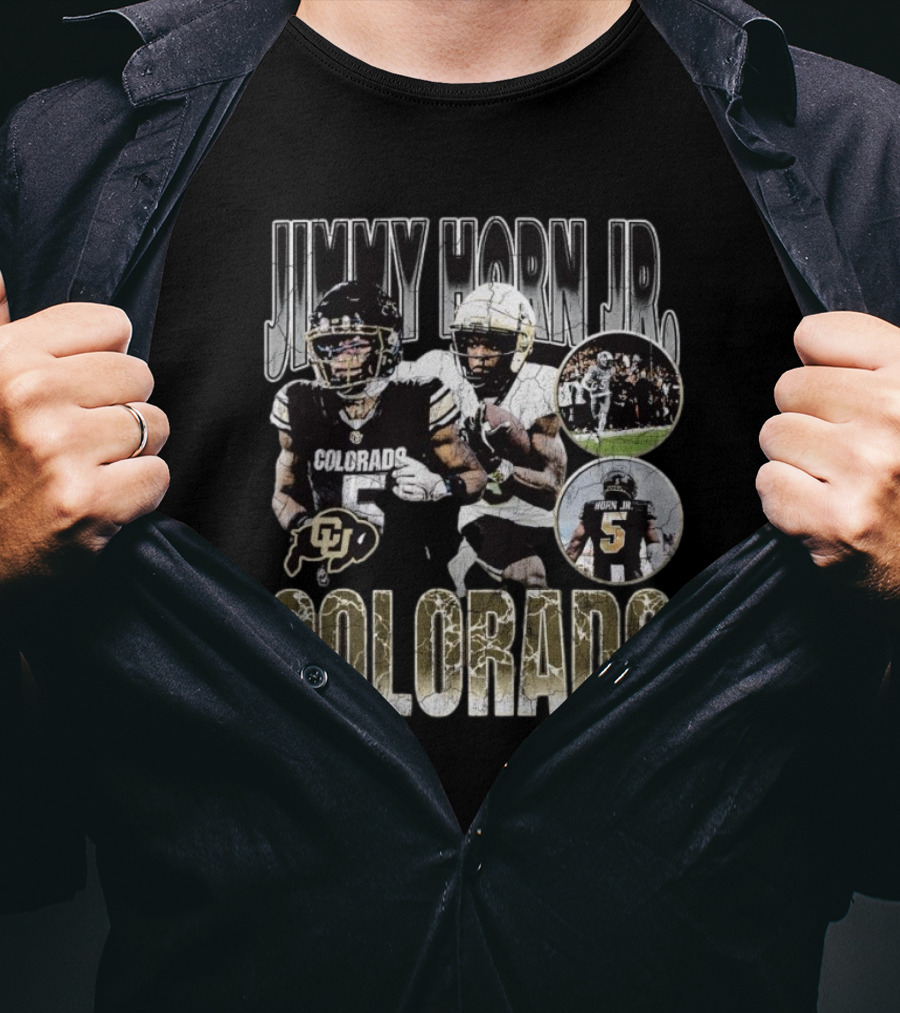 Jimmy Horn Jr. Colorado Buffaloes Football 90s Style With Team Action Shots T-Shirt