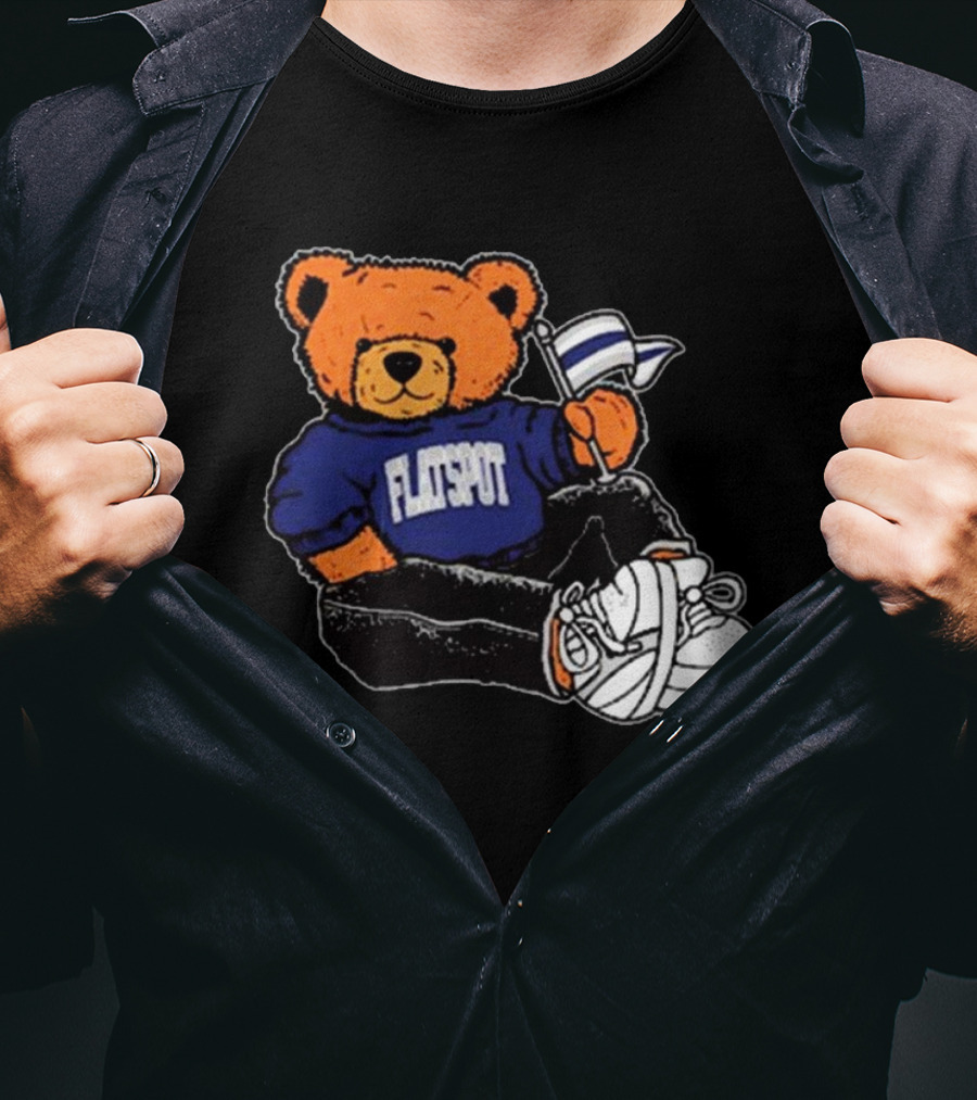 Flatspot Bear With Flag Sitting Down T-Shirt