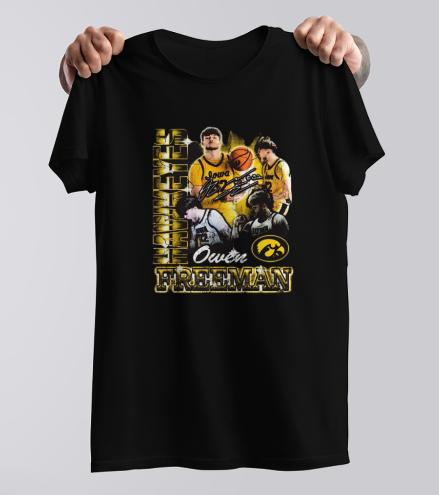 Owen Freeman Iowa Hawkeyes Basketball Retro Signature 90s T-Shirt