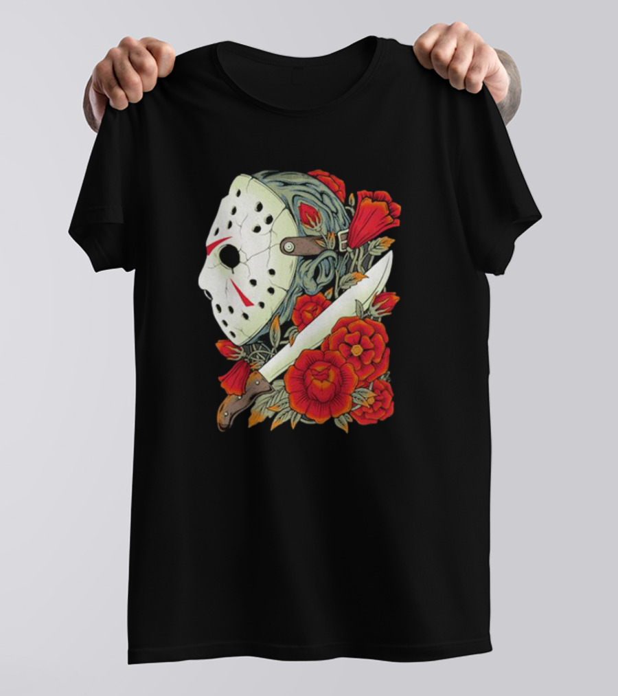 Crystal Lake Counselor Camp Mask Floral Knife T-Shirt