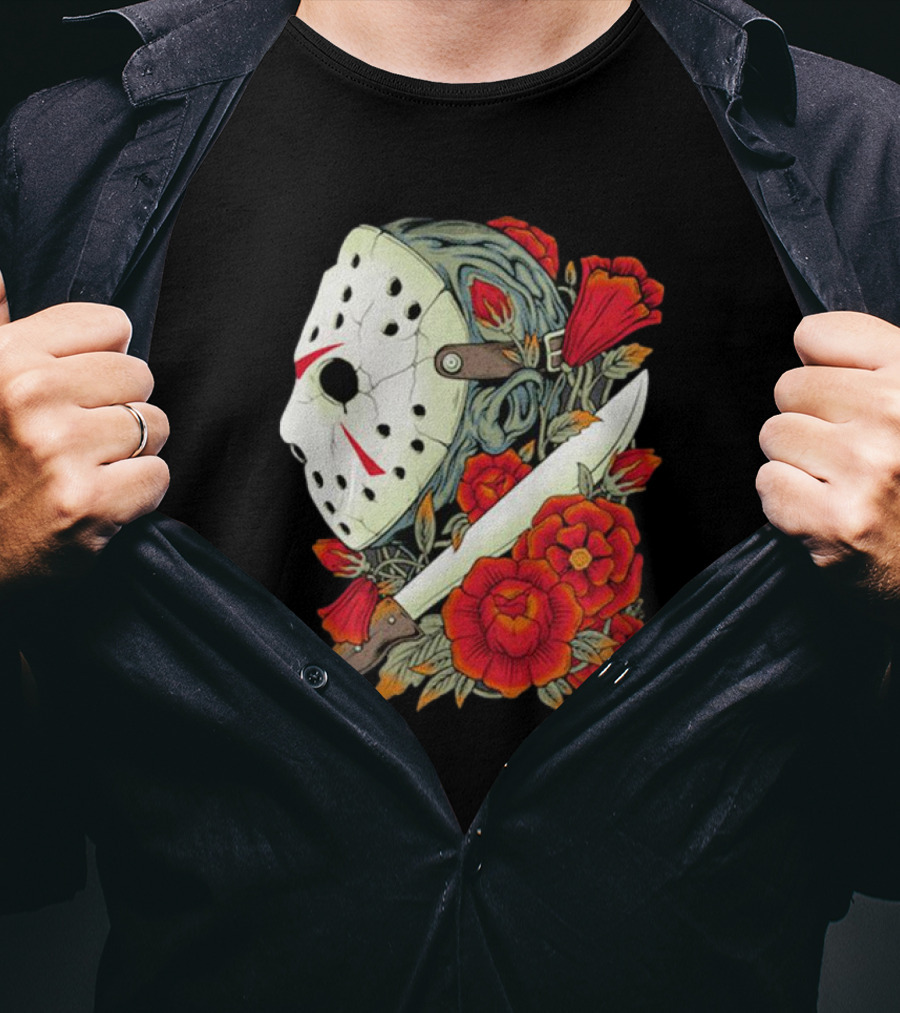Crystal Lake Counselor Camp Mask Floral Knife T-Shirt