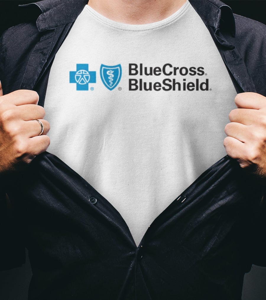 Blue Cross Blue Shield Logo With Connecticut New York Missouri Coverage T-Shirt