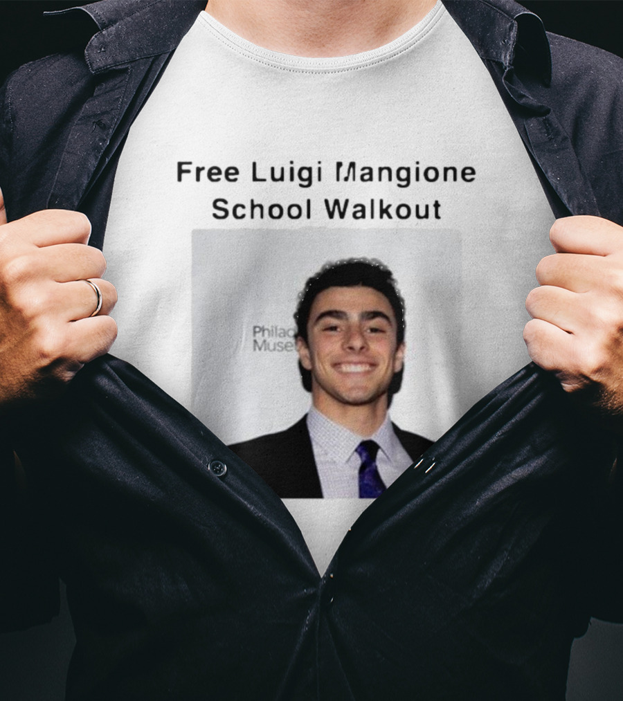 Free Luigi Mangione School Walkout Face Philadelphia Museum T-Shirt