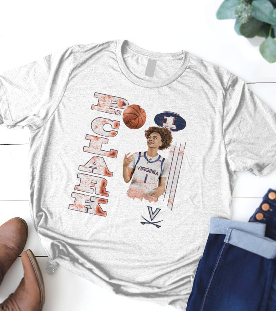 Clark Virginia Cavaliers Basketball Number 1 Cartoon With Ball And V T-Shirt