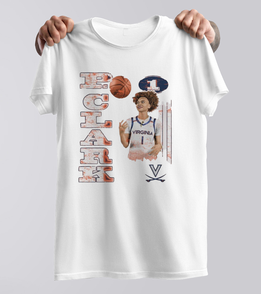 Clark Virginia Cavaliers Basketball Number 1 Cartoon With Ball And V T-Shirt