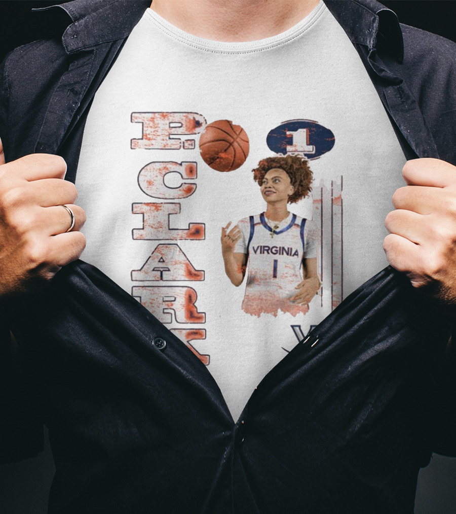 Clark Virginia Cavaliers Basketball Number 1 Cartoon With Ball And V T-Shirt
