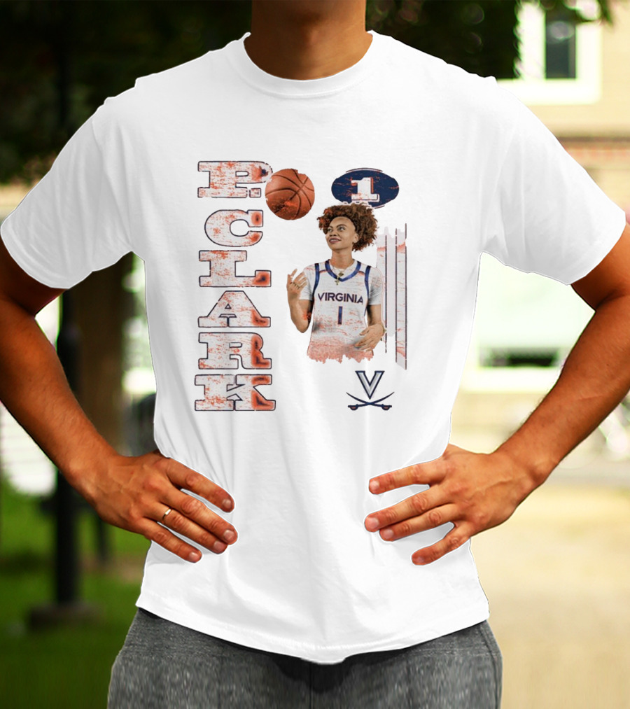 Clark Virginia Cavaliers Basketball Number 1 Cartoon With Ball And V T-Shirt
