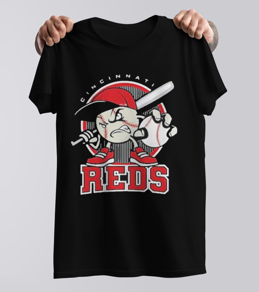Cincinnati Reds Retro Baseball Character With Cap And Bat T-Shirt