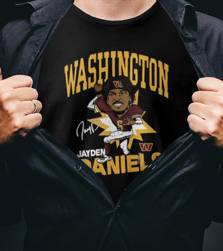 Washington Commanders NFL Jayden Daniels Caricature Player Signature T-Shirt