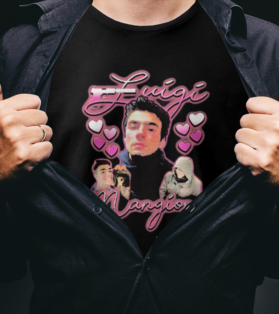 Free Luigi Mangione Heart Pink Hearts Surround T-Shirt
