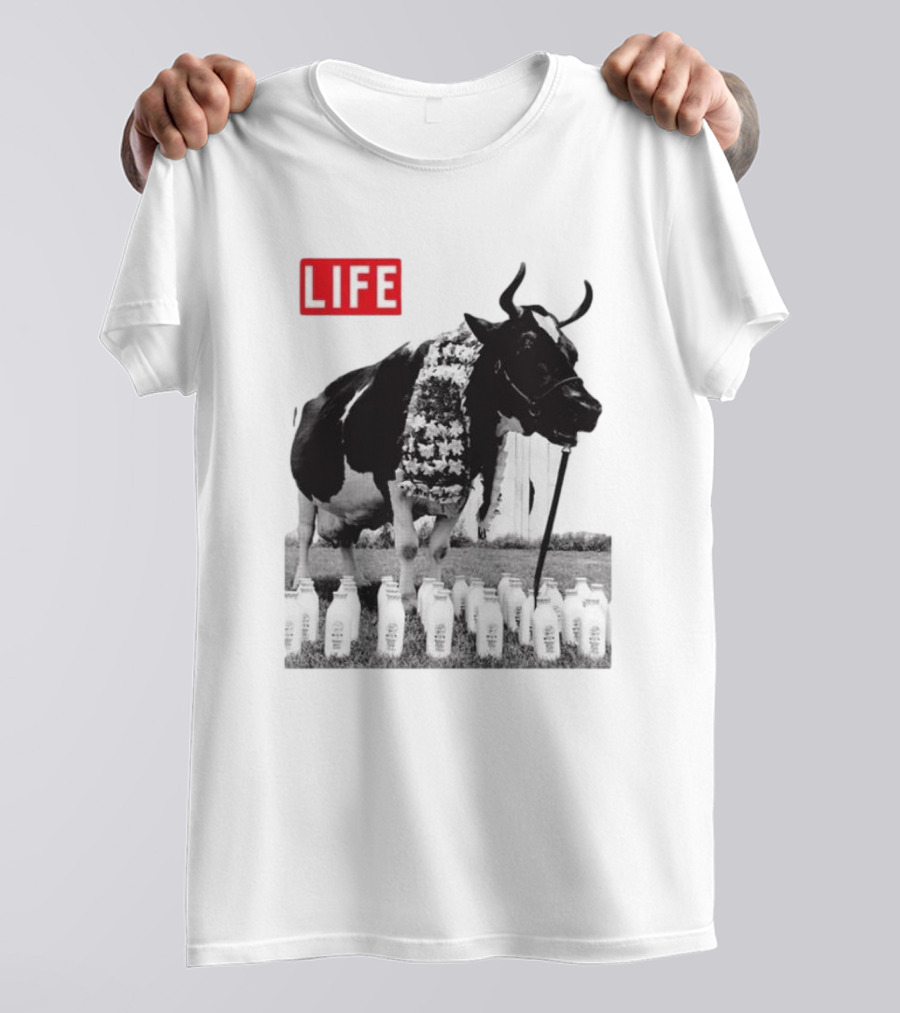 Life Magazine Cow With Milk Bottles And Floral Garland T-Shirt