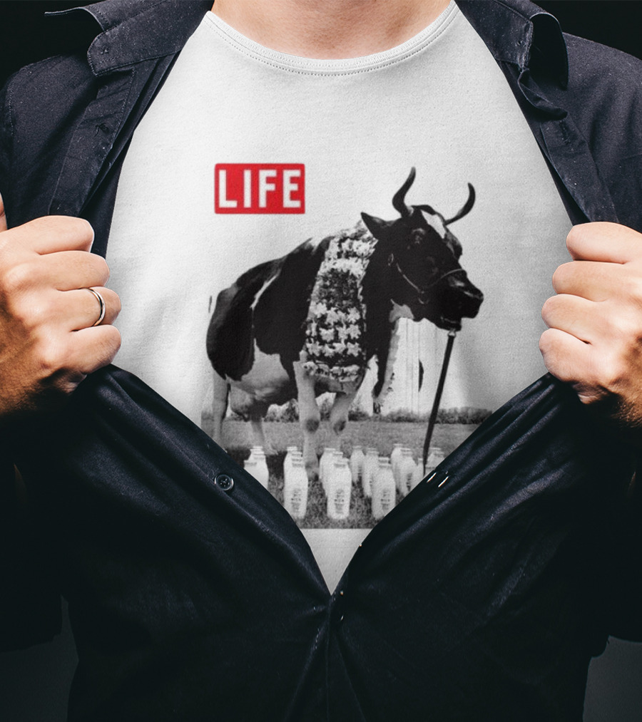 Life Magazine Cow With Milk Bottles And Floral Garland T-Shirt