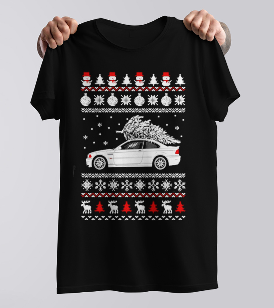 Snowmen Christmas Trees Snowflakes Reindeer BMW E30 Ugly Christmas T-Shirt