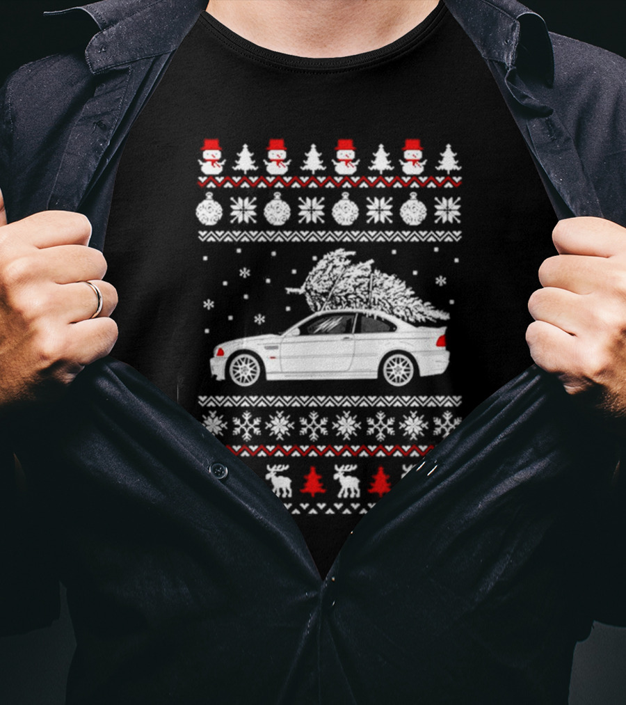 Snowmen Christmas Trees Snowflakes Reindeer BMW E30 Ugly Christmas T-Shirt