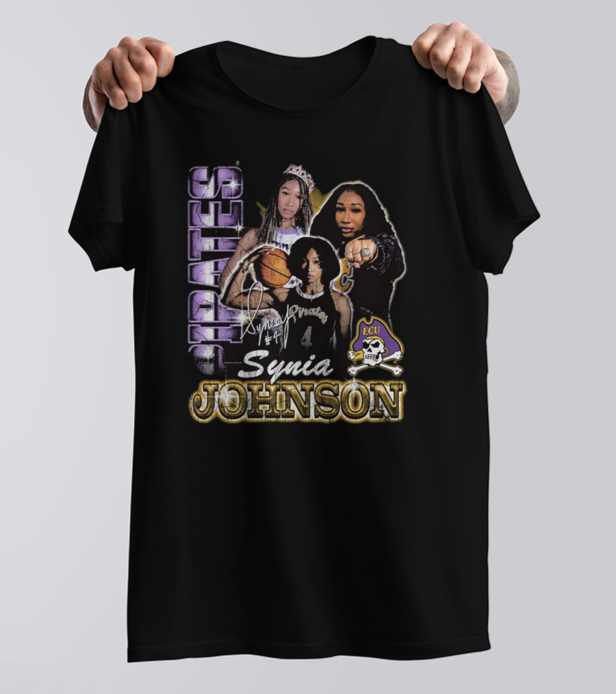 East Carolina Pirates Synia Johnson #4 ECU 90s Style Graphic Signature T-Shirt