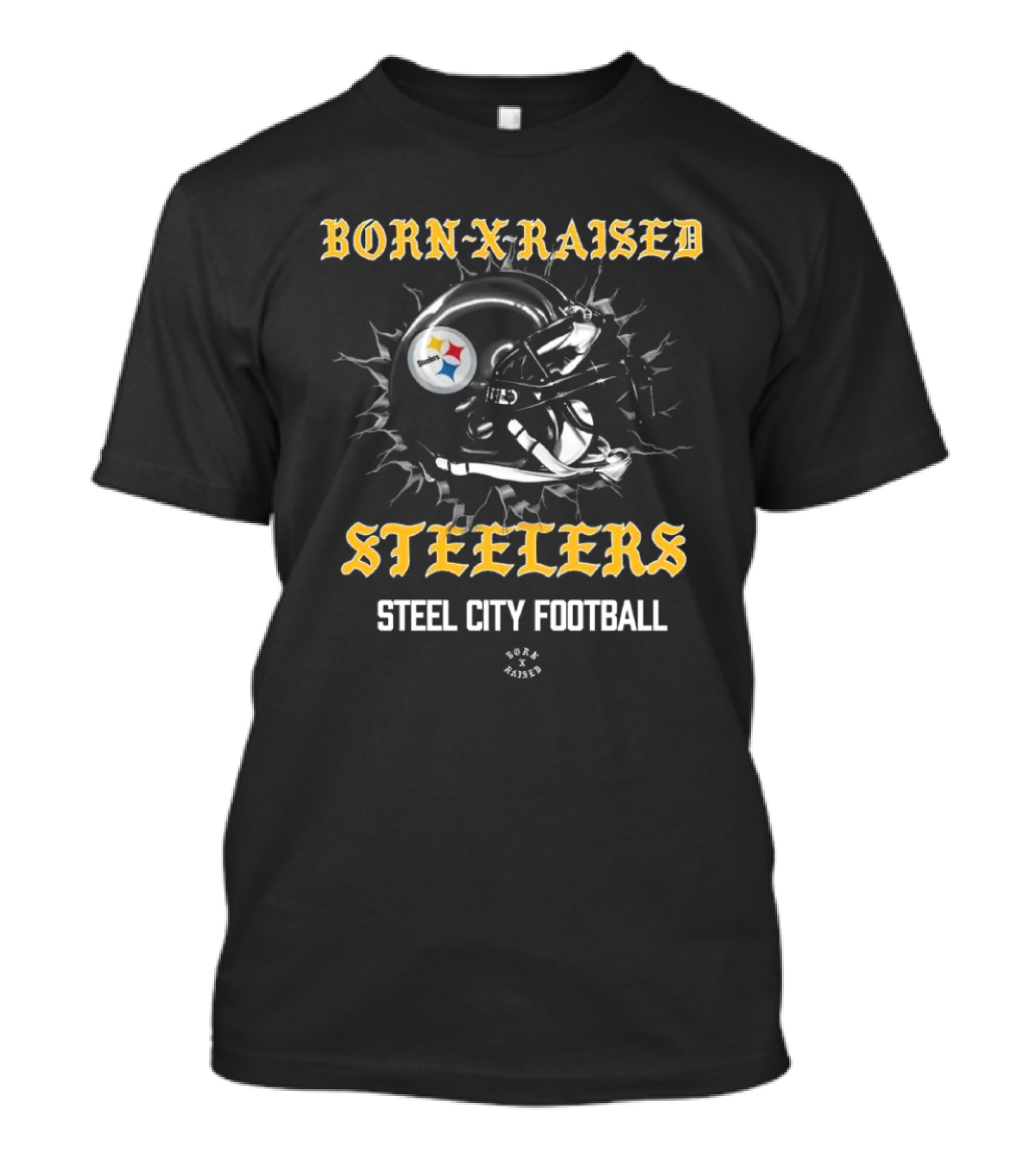 Born X Raised Steelers Steel City Football Helmet T-Shirt