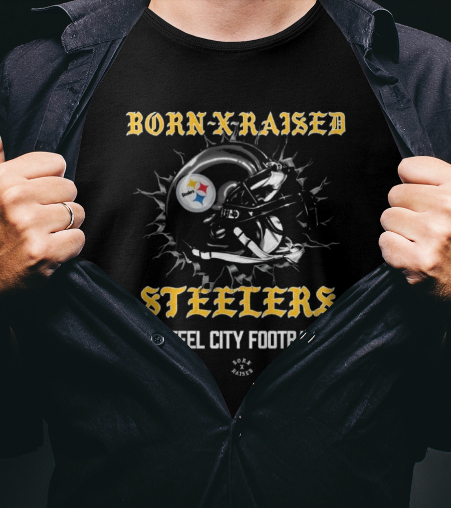 Born X Raised Steelers Steel City Football Helmet T-Shirt