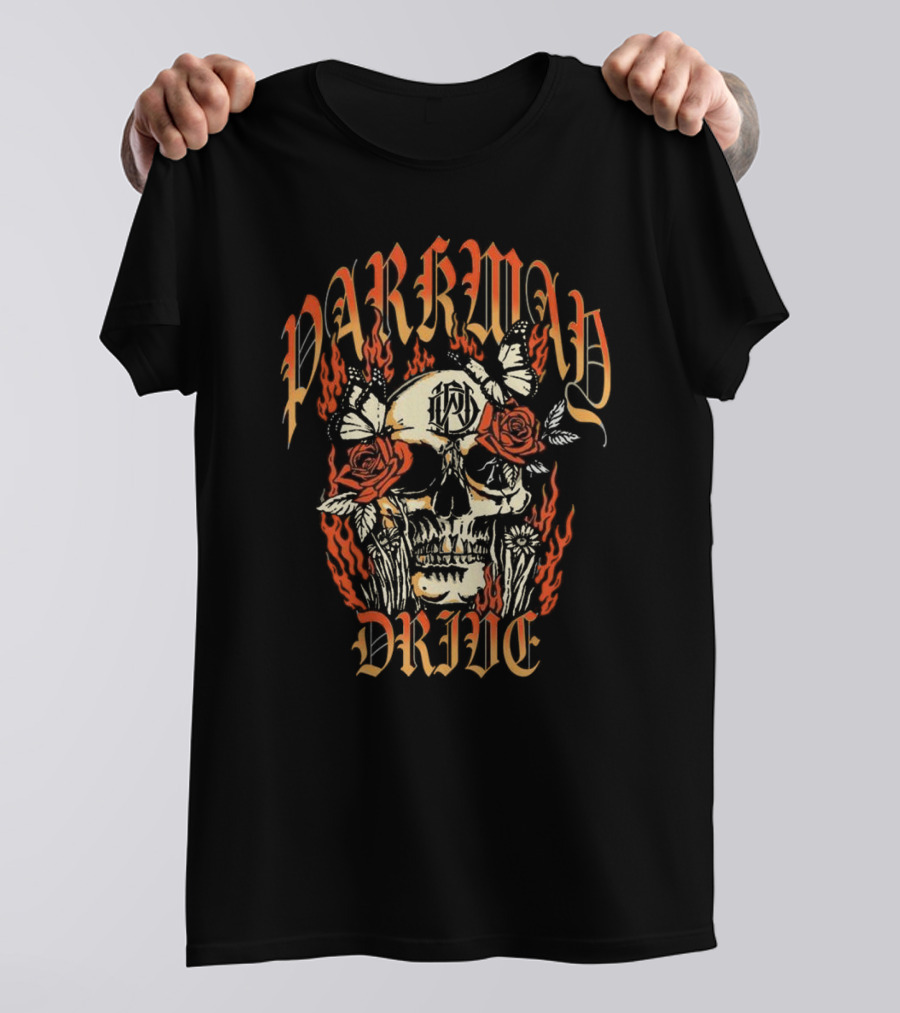 Parkway Drive Skull Roses Flames Butterflies T-Shirt