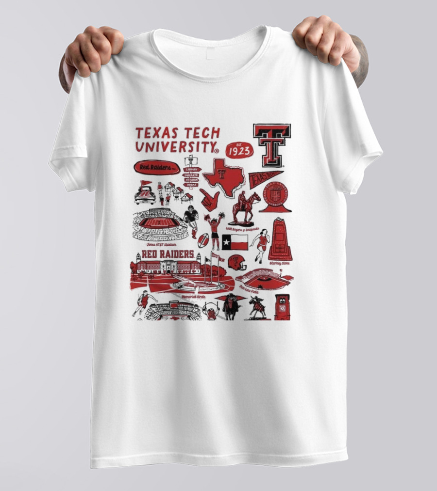 Texas Tech University Red Raiders Est 1923 Texas Spirit Impressions Artwork Icons T-Shirt